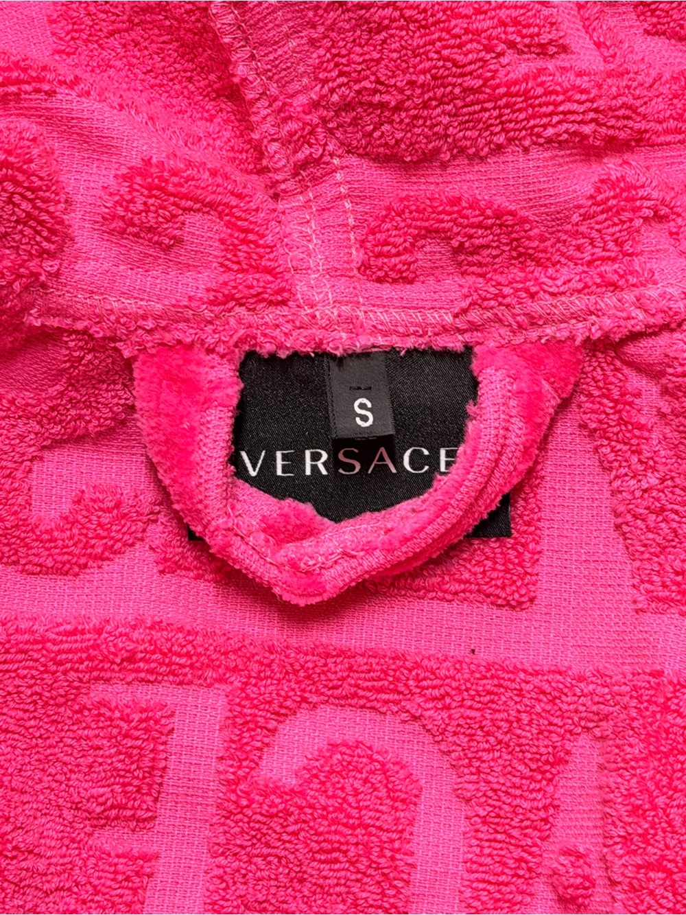 Versace Hot Pink Hooded Terry Robe Jacket with Gold Trim - Picture 9 of 10